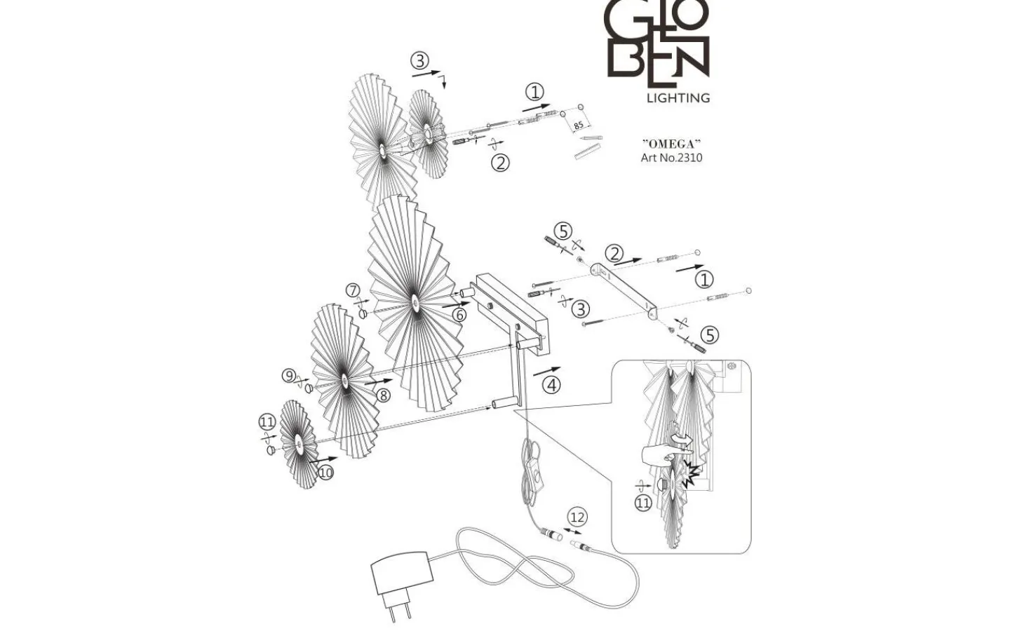 Vardagsrum|Hall & Trappa < Globen Lighting Omega Vägglampa 70cm LED 4,2W Borstad Mässing