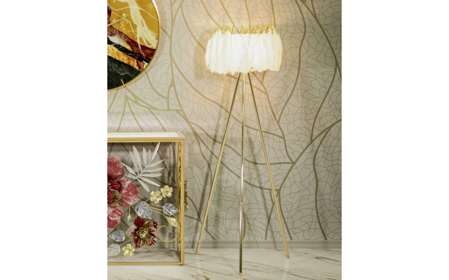 Golvlampor < Mauro Ferretti Quinto Golvlampa Fjäderställ 147cm Vit/Guld