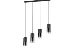 Avlånga Taklampor-Trio Lighting Robin Takpendel 4-delad E27 matt svart/rökfärgad