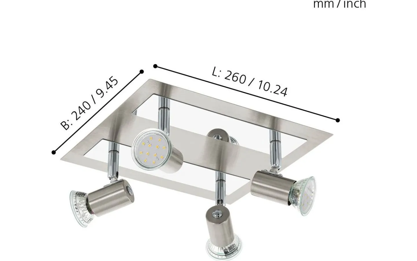 Takspot Med Minst 4 Lampor < Eglo Rottelo Takspotlight 26cm GU10 LED 4x4,6W Nickel