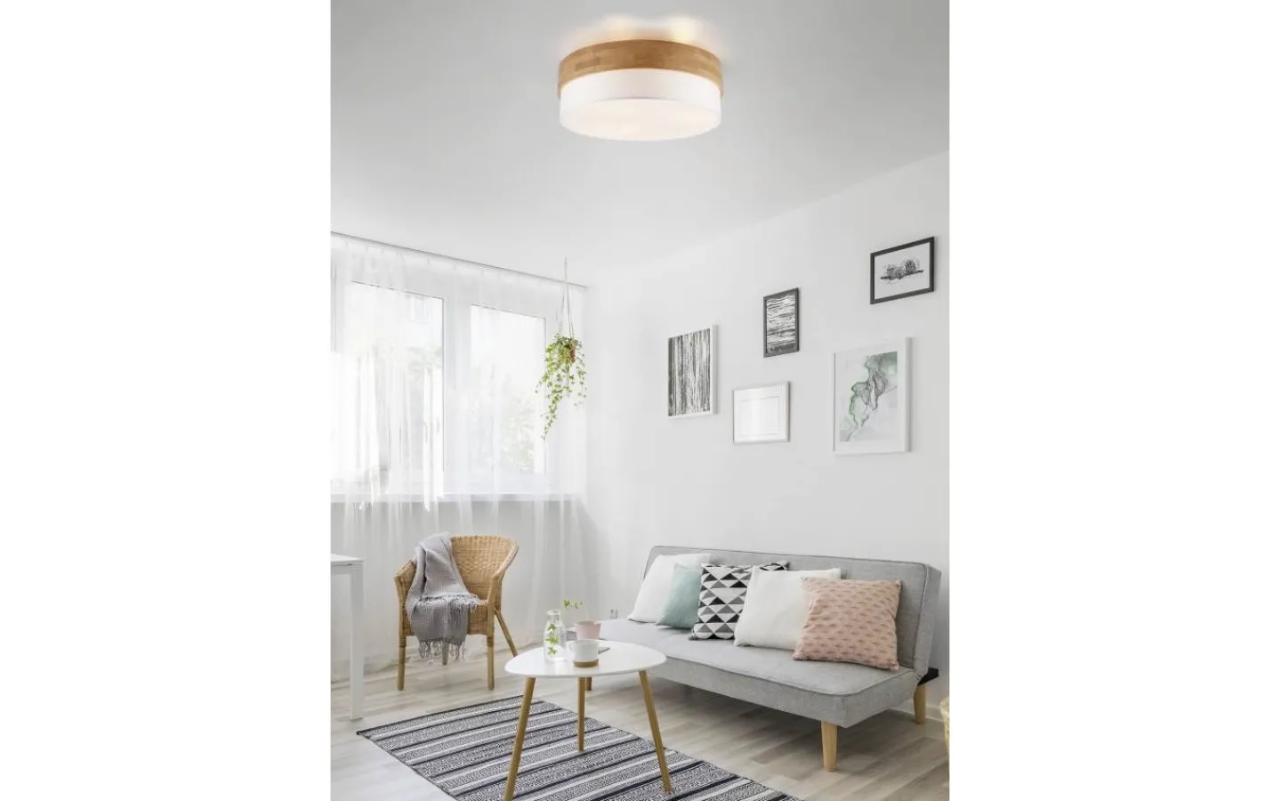 Plafonder-Trio Lighting Seasons Plafond 50cm E27 vit/trä