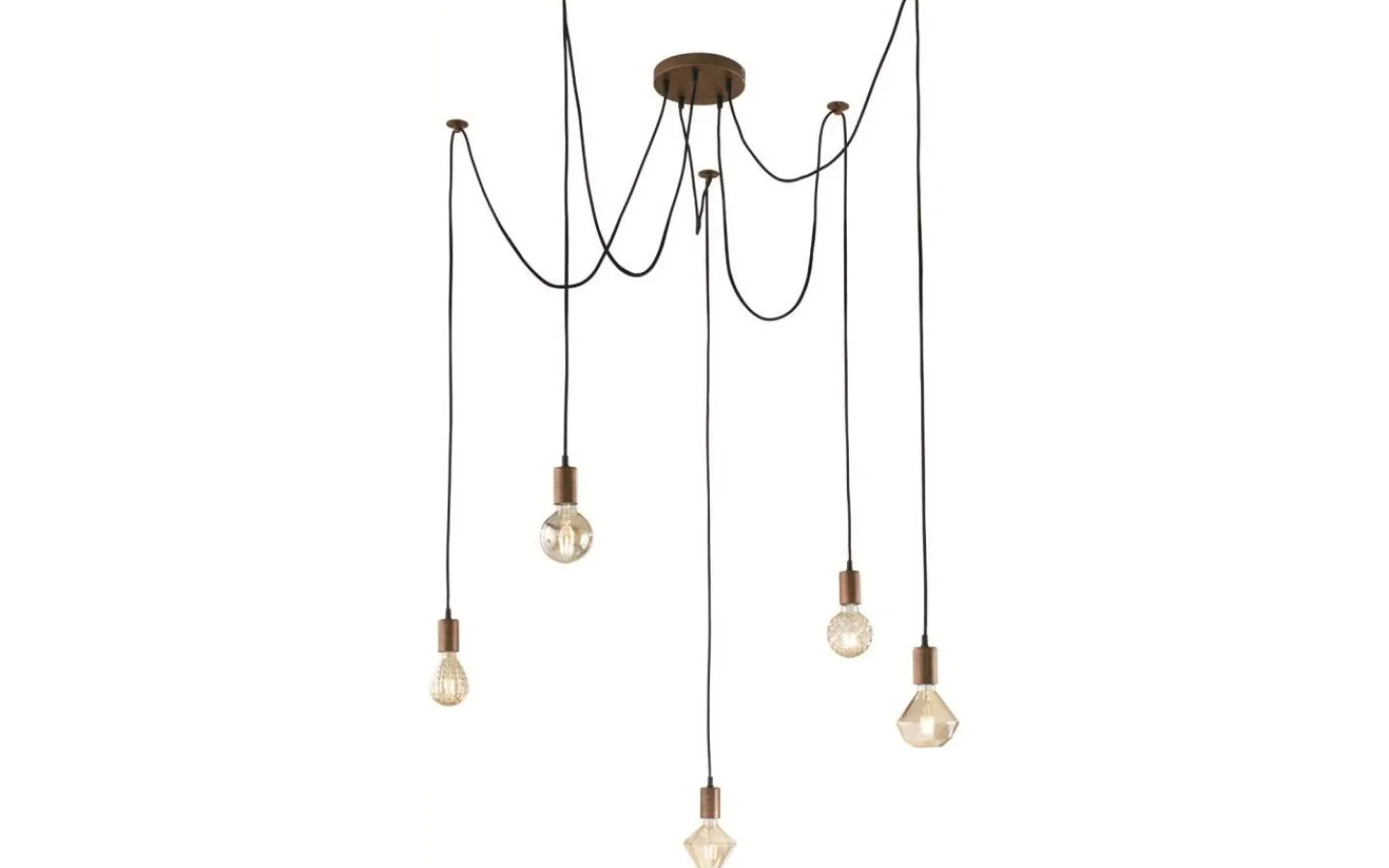 Stora Taklampor Ø70-150 Cm-Trio Lighting Sladdpendel 5-delat E27 antikkoppar