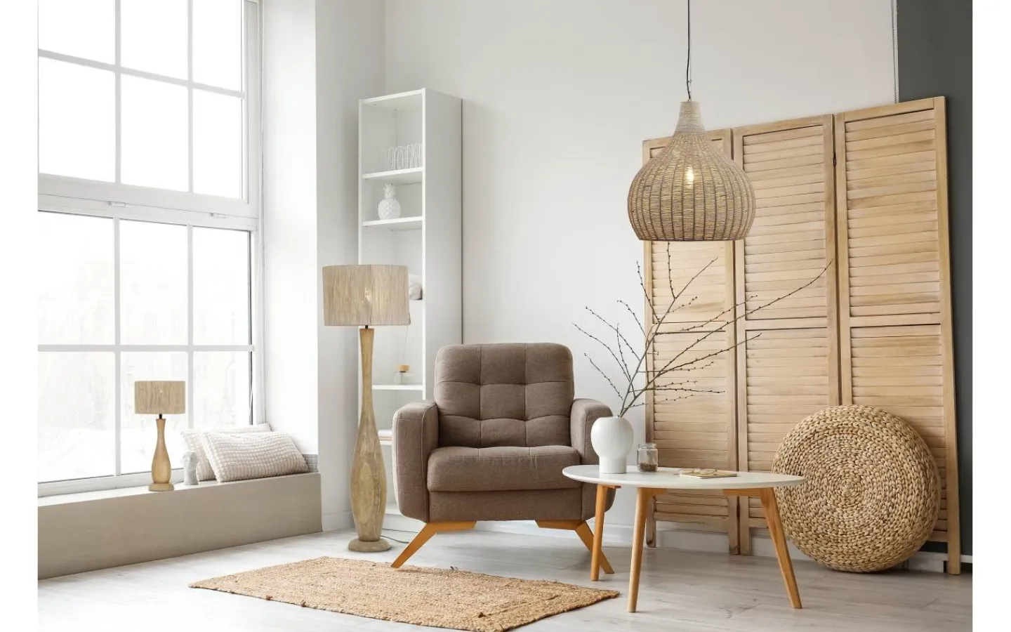 Golvlampor < Trio Lighting Toba Golvlampa E27 trä/beige