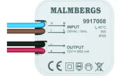Transformatorer (Konstantspänning V)|12V Led Slinga-Malmbergs Transformator 12V DC Max 8W Ej Dimbar för Apparatdosa