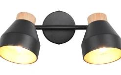 Takspot Med 2 Lampor-Reality Valentin Spotlight 2-delad E14 matt svart/guld/trä