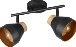 Takspot Med 2 Lampor-Reality Valentin Spotlight 2-delad E14 matt svart/guld/trä